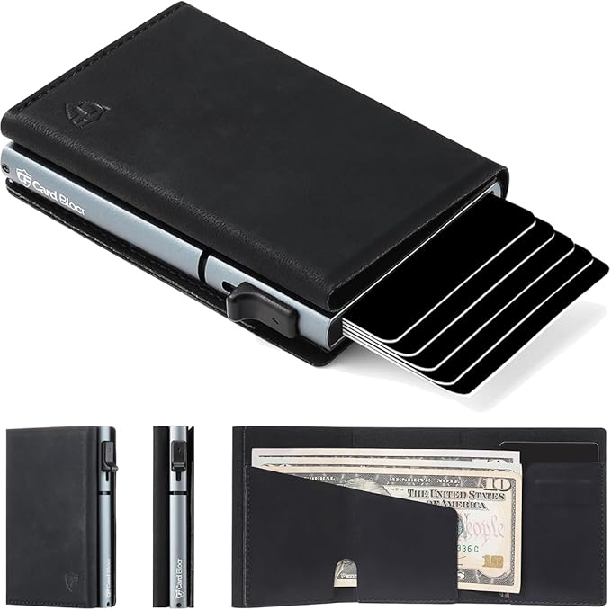 Conceal Plus Card Blocr Pop Up Wallet for Men - Slim Metal RFID Blocking Card Holder (4-6 Cards Ejector) - Minimalist Smart Front Pocket Wallet with Internal Cash + ID Storage
