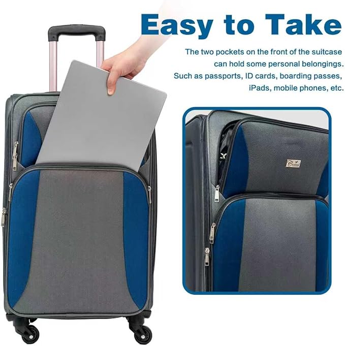 Softshell Luggage Expandable 4 Piece Set (20/24/28/32 Inch) Suitcase Polyester Softside Lightweight Luggage Travel Set Elegant Suitcase (Navy Blue)