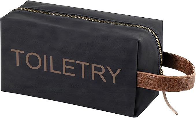 Toiletry Bag for Women and Men, Small PU Leather Toiletries Travel Bag (Black)