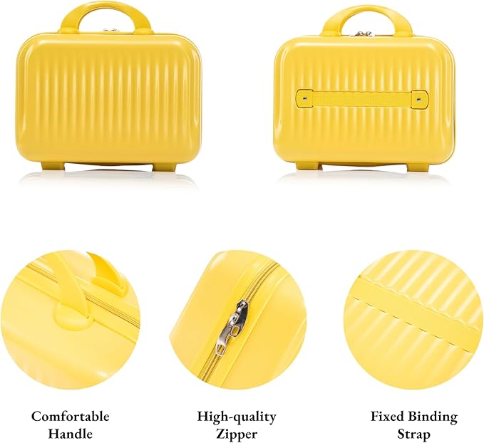 2 Pcs ABS Spinner Luggage Set - 14" Cosmetic Case & 20" Carry-On with Combination Lock, Front Opening Design, Yellow