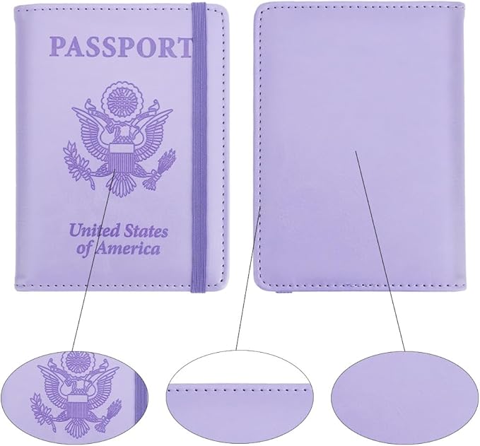 Passport Holder for Travel, Passport Holde Passport Cover Wallet Travel Passport Holders Must Haves for Women Men, PU Leather Passport Book Card Holder Case,Travelling Essentials, Purple