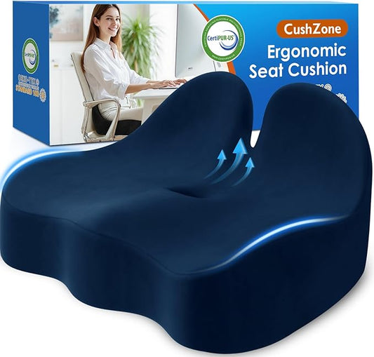 Seat Cushion, Memory Foam Office Chair Seat Cushion for Office Chairs/Car/Long Trip/Desk Chair/Gaming, Extra Large Size for Sciatica & Hip & Tailbone Pain Relief, Sciatica Support (Blue)