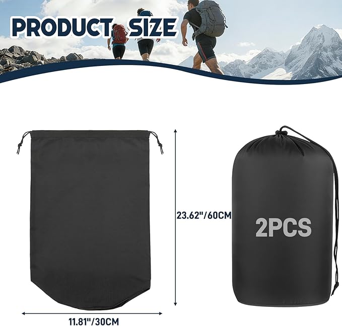 Quinnsus 2-Pack Stuff Sack, Waterproof Outdoor Storage Sack Drawstring Bag, Lightweight Ripstop Sleeping Bag Compression Sack for Camping Hiking Backpacking