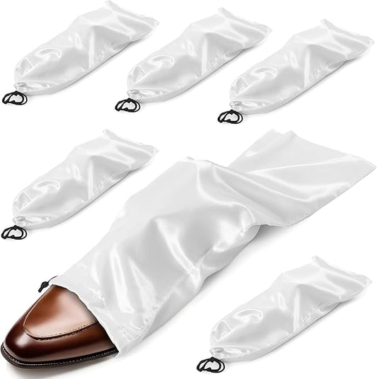 Ersmak 6 Pack Shoe Bags for Travel - Satin Shoe Bag with Drawstring - Ivory White Shoe Storage Bags for Protecting Storage Shoes - 17.7 x 7.9 In