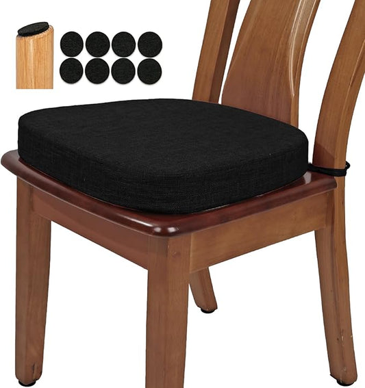 BUYUE Thickened 2.5" Friendly Woven Fabric Dining Chair Cushion, U-Shape High Density Foam Comfortable Chair Pad for Kitchen, Slip Resistant Indoor Seat Cushion (1 Piece, Black)