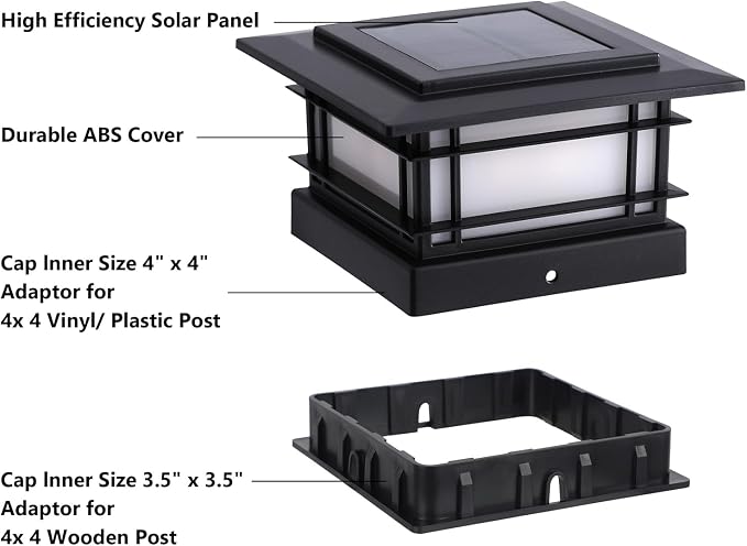 Dynaming 4x4 Solar Post Cap Lights Outdoor with 2 Color Modes, 12 Pack Fence Post Solar Lights Black Shell Fit for Vinyl/Wooden Posts, High Brightness SMD LED Lighting Decor for Garden Deck Patio