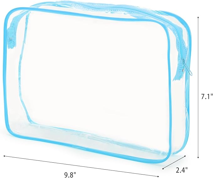Tbestmax 10 Pack Clear Cosmetic Bags Makeup Bags Portable Waterproof TSA Approved Travel Toiletry Bags Large Organizer Blue, 9.8" x 7.1" x 2.4"