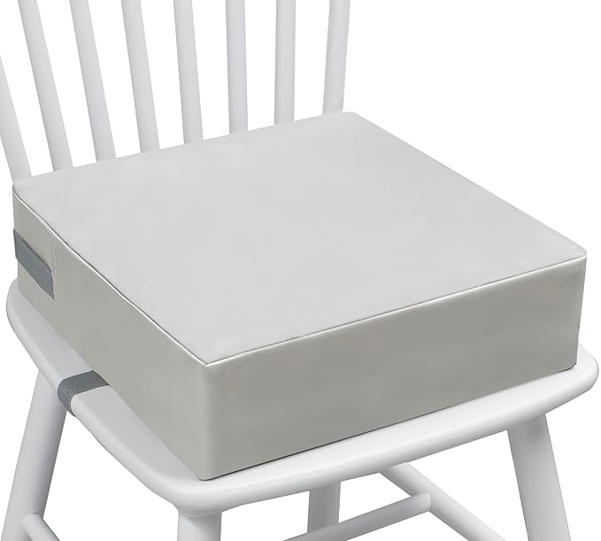 Toddler Booster Seat Dining Table Kitchen Chair, Waterproof Anti-Scratch PU Cushion, Non-Slip Bottom, Adjustable Buckle Straps, Easy Clean Portable Seat Cushion (Light Gray)