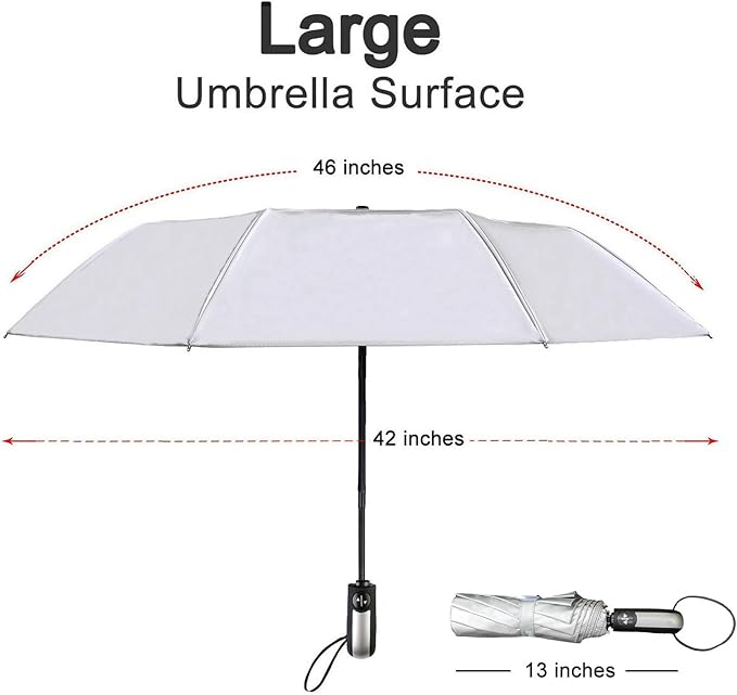 TradMall Travel Umbrella Windproof with 46 Inches Large Canopy 10 Reinforced Fiberglass Ribs Ergonomic Handle Auto Open & Close, Silver/Light Pink