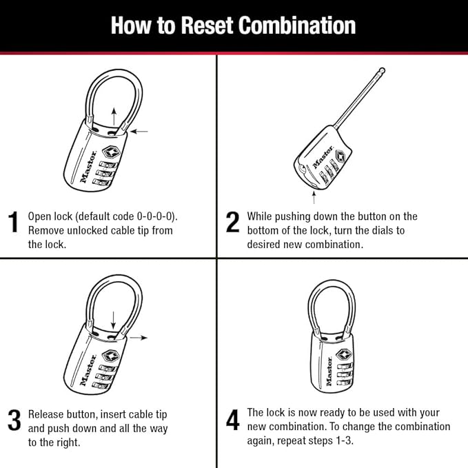 Master Lock Blue Set Your Own Combination TSA Approved Luggage Lock, Travel Zipper Padlock is Perfect for Suitcases, Bags, or Backpacks, 4 Pack, 4688BLUEC4