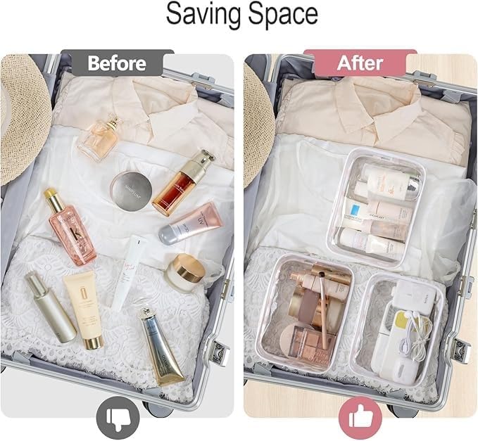 PACKISM TSA Approved Toiletry Bag 2 Pack - 1 Medium TSA Quart Carry-On & 1 Large for Checked Luggage, Water-resistant Clear Makeup Bag Clear Travel Bags for Toiletries, White