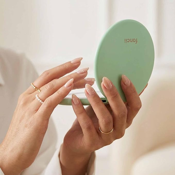 Fancii Taylor LED Lighted Compact Makeup Mirror, Rechargeable, 10x /1x Magnifying, 3 Light Settings, XL Large 5” Wide | Travel Mirror for Purses (Mint Green)