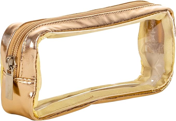 TSA Approved 5-Piece Diaper Bag Organizer Pouch Set Clear Waterproof TPU Kids Toiletry Storage Set Travel Packing Clutch Cube Bags for Baby Nursing(Gold leather)