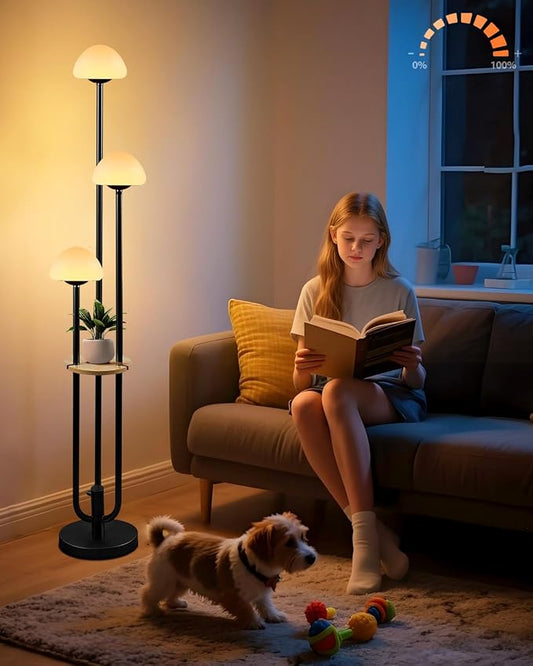 Lightdot Black Dimmable Floor Lamp with Table Modern Floor Lamps with 5Lbs Heavy Base for Living Room 3000K Warm Lights Included Standing Lamp with Mushroom Shades for Bedroom/Sofa Beside/Corner Decor