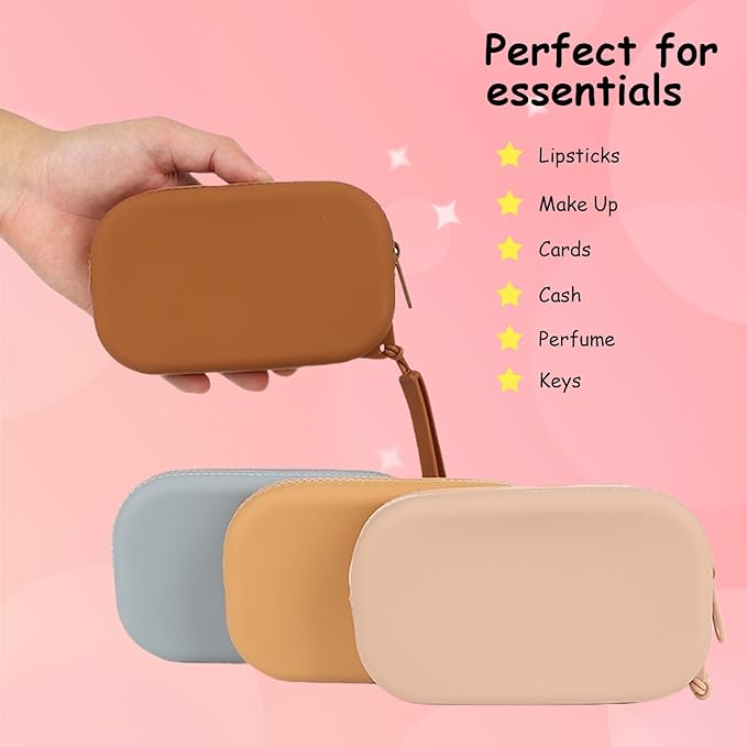 Small Silicone Multifunctional Essential Bag Portable Travel Makeup Bag for Women Men Cards Cash Bag Zipper Pouch (White)