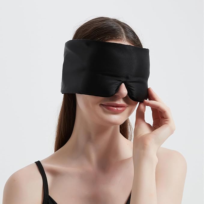 Weighted Facemask Silk ALASKA BEAR Eye Mask for Sleeping, Wraparound Style Compression, Wide Headband and Large Ear Coverage, Microwavable Beads Filled