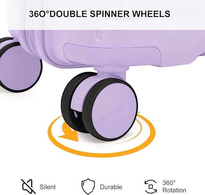 LARVENDER Luggage Sets 3 Piece, Expandable Hardside PP Carry On Luggage Suitcase with 360° Spinner Wheels TSA Lock Suitcase Set for Women Men, Lavender