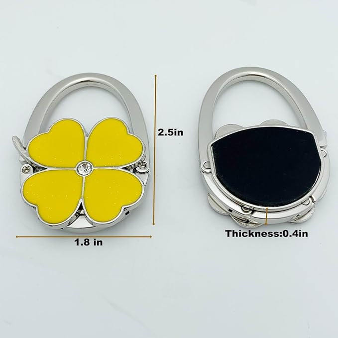 ROFLYER Four Leaf Clover Design Foldable Handbag Hanger Folding Purse Table Hook Holder (Yellow)