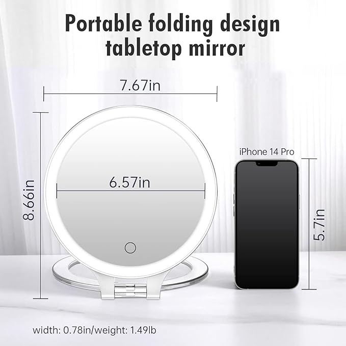 FASCINATE Magnifying Mirror 30X 1X Double Sided Magnification Makeup Vanity Mirror 2000mAh Rechargeable Lighted Mirror with 3 Color Setting Adjustable Rotation LED Vanity Desk Mirror