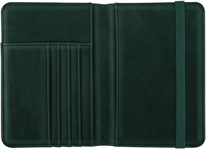 Passport Holder Cover, RFID Travel Wallet Credit Card Holder Cute Green Floral Passport Book Holders for Women with Elastic Band and Golden Metal Decoration, Alpine Green