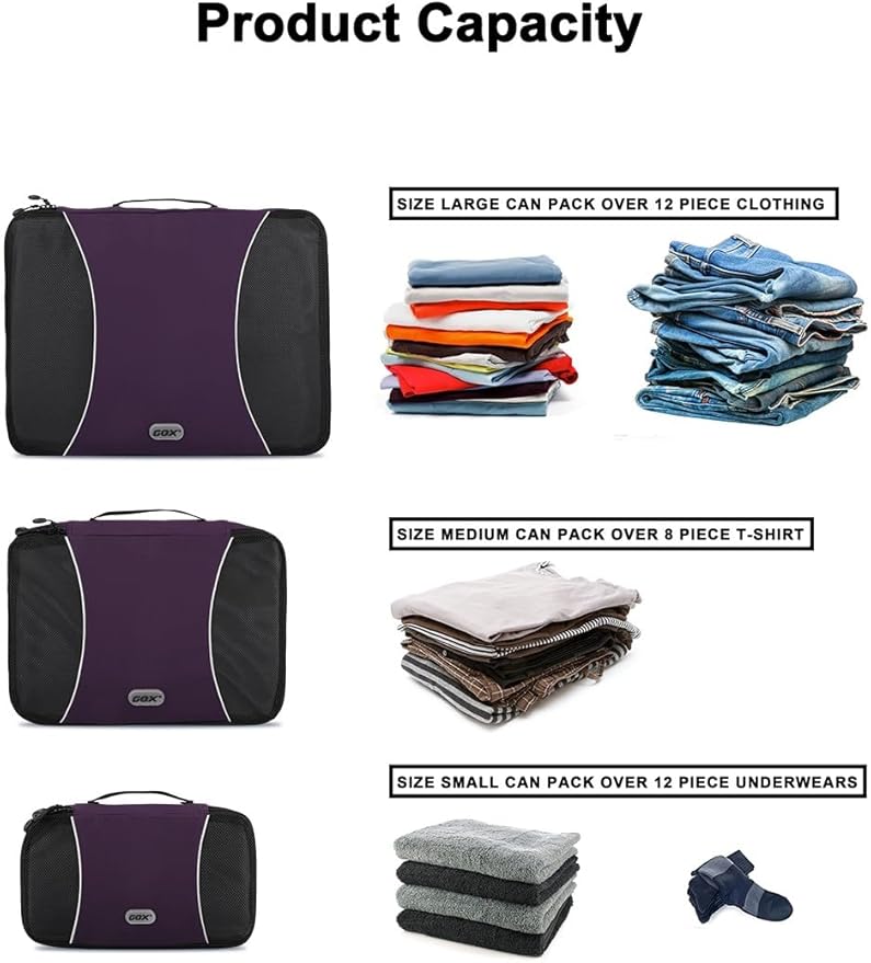 GOX Ultra Light 5 piece Packing Cubes Travel Luggage Organizer 1 Large 2 Medium 2 Small