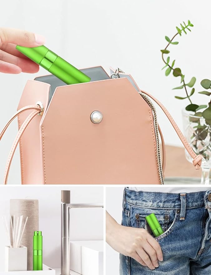 LISAPACK 8ML Atomizer Perfume Spray Bottle for Travel, Empty Refillable Cologne Dispenser, Portable Sprayer (Green)