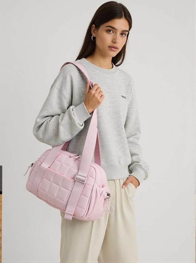 CAMTOP Mini Gym Bag for Women, Small Gym Tote Bag Puffy Quilted Sports Duffel Bag with Wet Compartment and Coin Purse Duffel Bags Dance Yoga Workout Bag for Gifts
