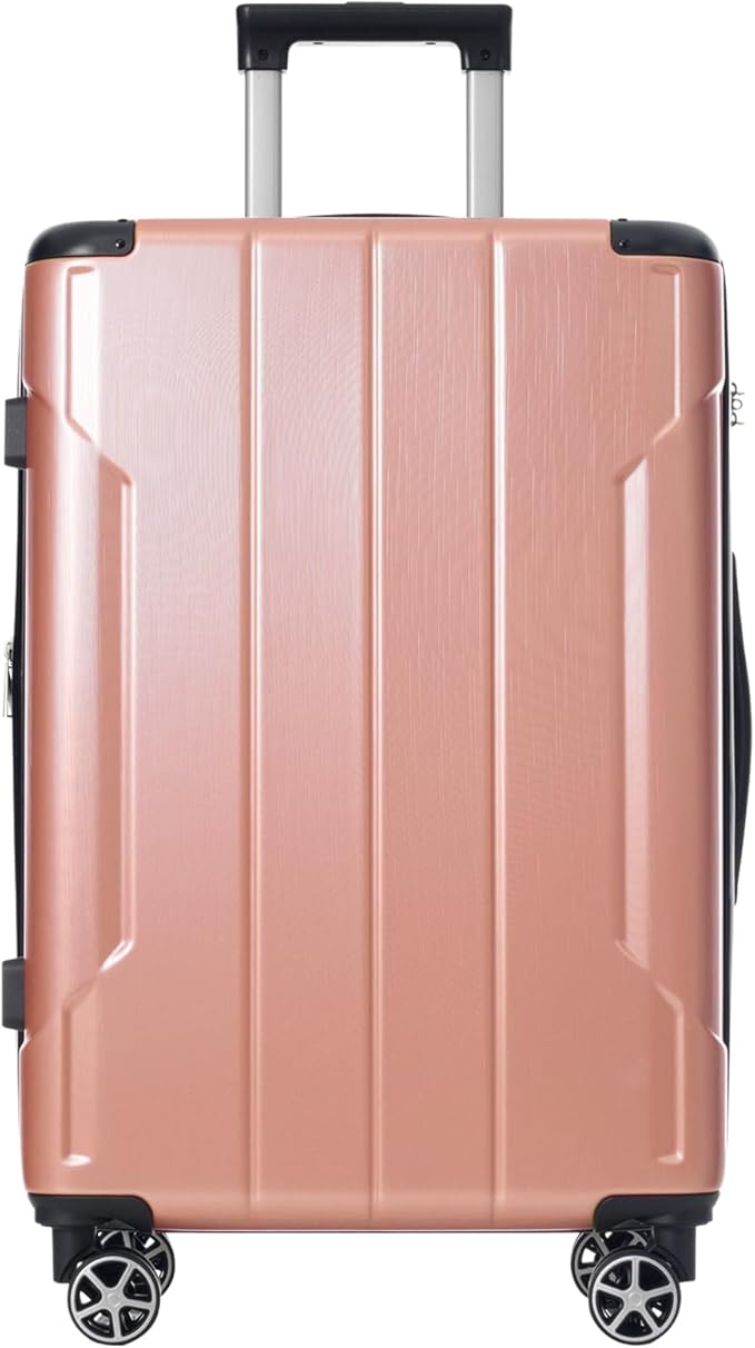28 Inch Checked-Large Luggage, Lightweight ABS Hard Shell Suitcase with Spinner Wheels, Expandable Travel Luggage with Combination Lock & Side Hooks for Men Women (Rose Pink, 28)