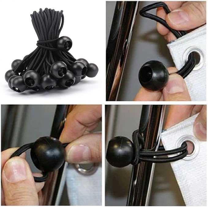 AOPRIE 10 Sets of Bungee Balls and Tarp Clips Black 6 Inches Ball Bungee Cord Heavy Duty Lock Grip Clamps Shark Fasteners Holder for Camping Tents Cargo Pool Awning Car Cover Holding Wire Hoses