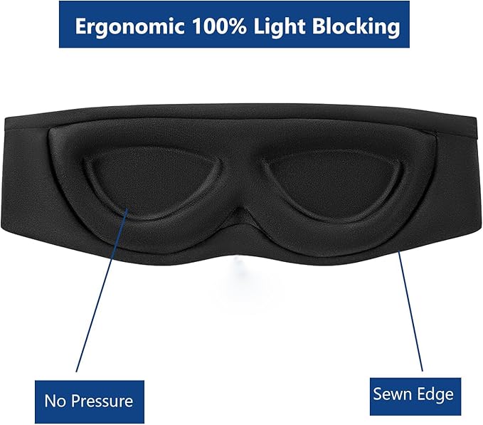 ALASKA BEAR Sleep Mask for Side Sleepers 2022 Headband Design, Cup-Shaped and Extra-Soft, 100 Blackout Eye Mask Shades Cover for Men and Women Home or Travel, Machine Washable, Black