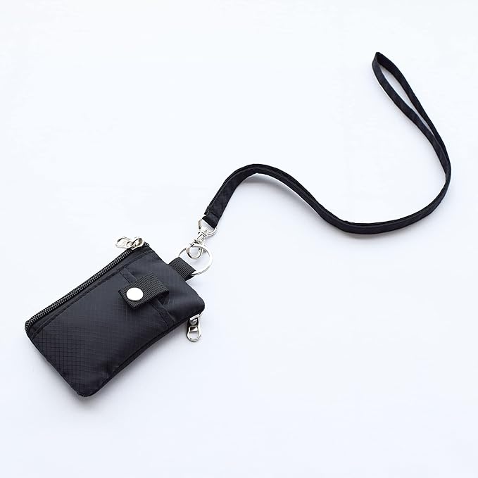 CHENSPRX Minimalist RFID Blocking Small Wallet with ID Window,WaterResistant Zip Id Case Wallet with Lanyard Keychain for Cards,Cash,Travel,Women,Men
