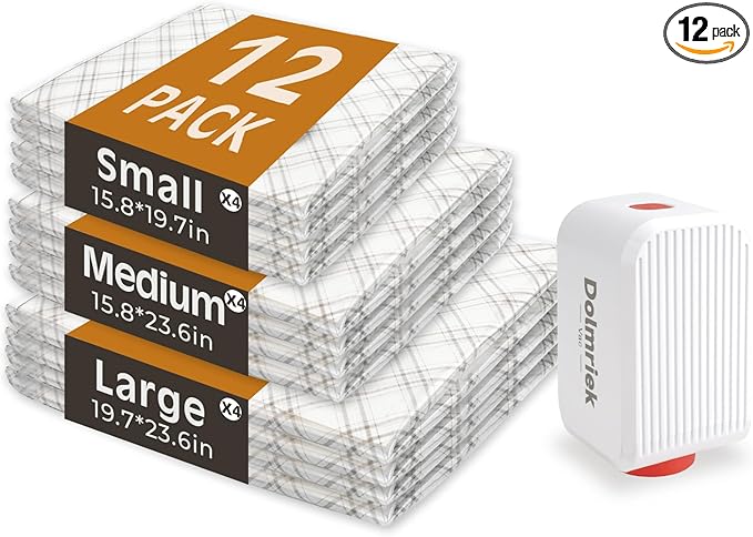 Travel Vacuum Storage Bags with USB Electric Pump, 12 Pack Compression Seal Bags for Luggage and Suitcase, Space Saver for Clothes and Clothing