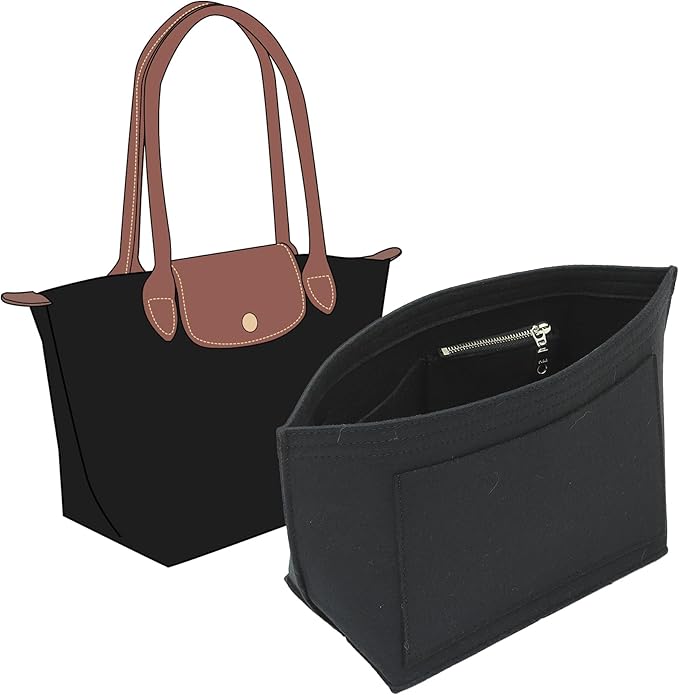 Fit Longchamp Organizer Insert, for Long Champ Le Pliage S Bag Handbag Women, with Cup Holder, Small/Black