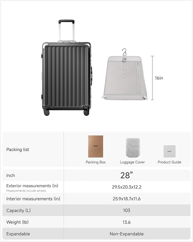 Luggage Sets with Spinner Wheels, 8010S Aluminum Frame Zipperless Polycarbonate Hard Shell Suitcase Sets (ZX-Core, Charcoal Metallic, 2 Piece (20/28))