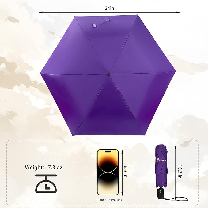 GAOYAING Mini Compact Travel Umbrella with Reflective Safety Stripes, Portable Folding Design with Case