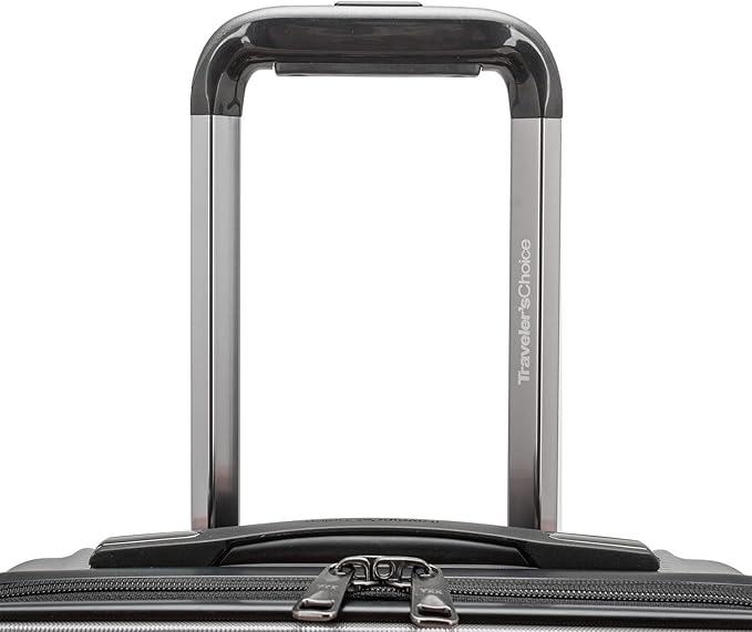 Traveler's Choice Archer Polycarbonate Hardside Spinner Luggage Set, Tie Down Straps, Grey, Checked 29-Inch