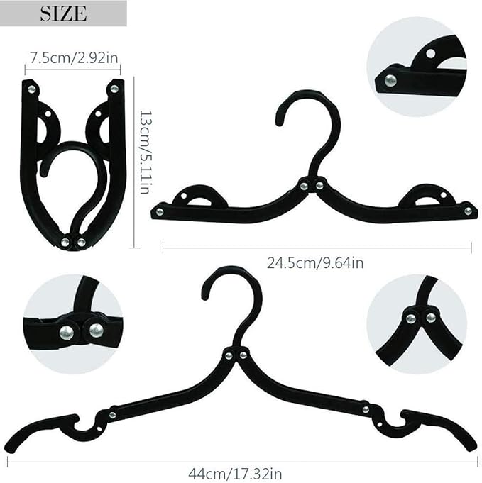 12 PCS Travel Hangers - Cruise Ship Essentials Portable Folding Clothes Hangers Travel Essentials Foldable Clothes Drying Rack for Travel (Black)