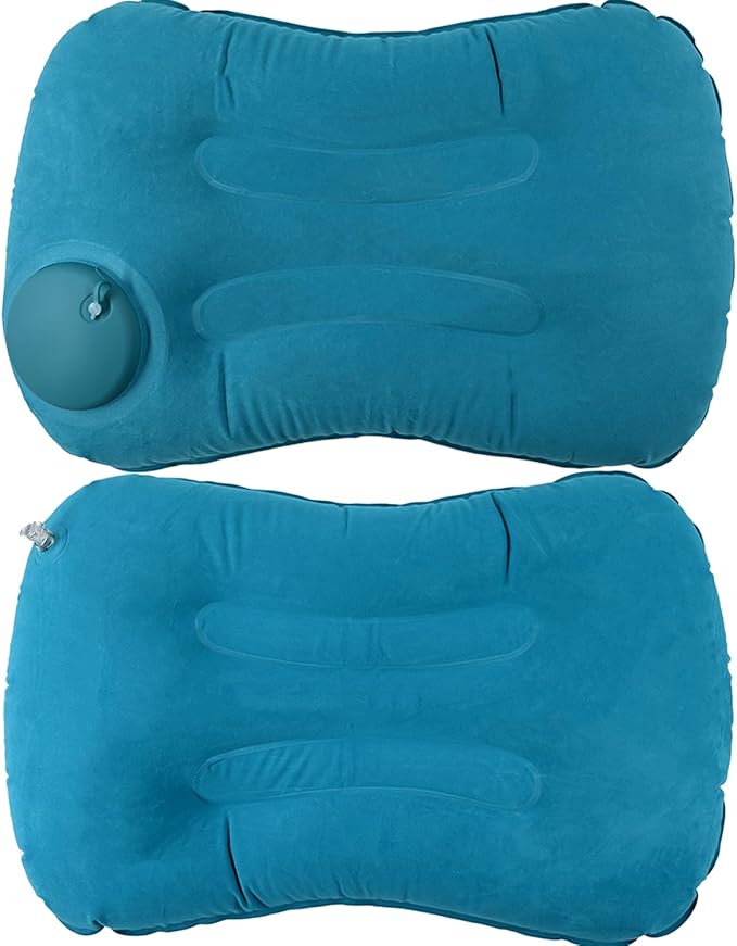 3 Pack Inflatable Camping Pillow - Ultralight Travel Air Pillows for Neck Lumbar Support, Press-to-Inflate Design, Blow Up Pillow for Camping, Hiking, Backpacking (Grey, Malachite Green, Light Blue)