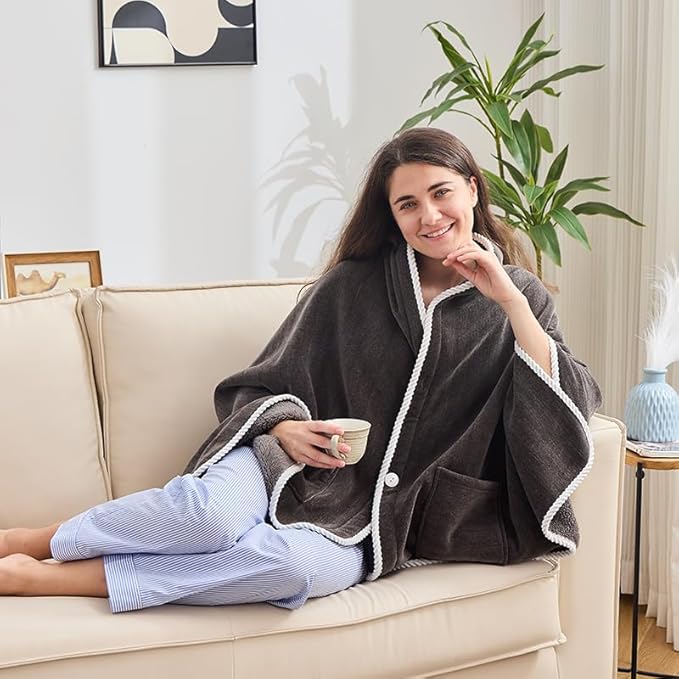 XING YE CHUAN Fleece Wearable Blanket, Comfy Poncho Throw with Buttons, Plush Sleeveless Blankets, for Women Cape Wrap Cover…