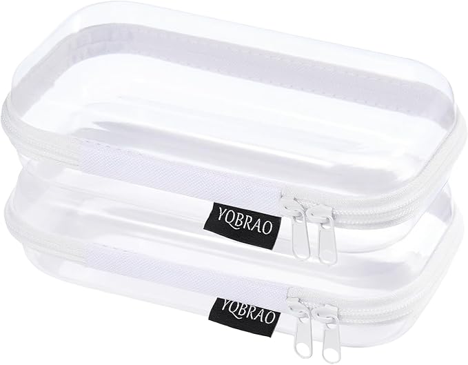 YQBRAO Set of 2 - Hard Sided Clear Zipper Case for Storage - Professional-Grade Plastic Hard Shell Zippered Organizers, Cosmetic Bag, Snack Bins