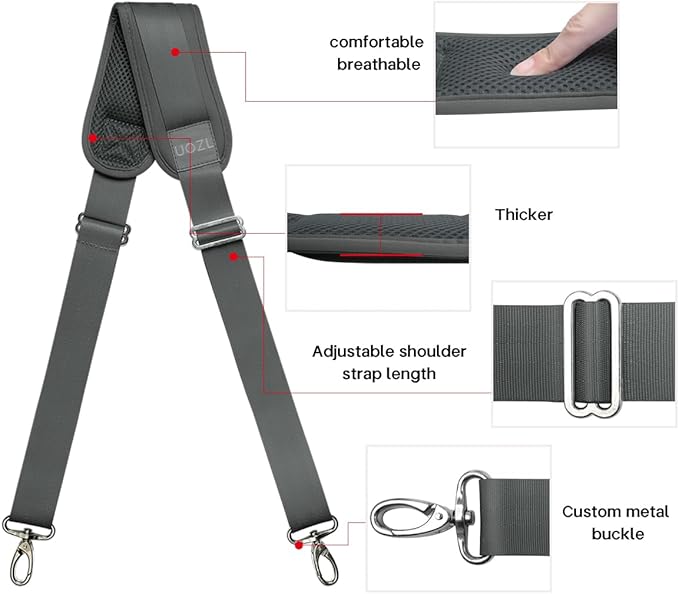 59 Inch Shoulder Straps, Soft with Ultra-Thick Fixed Shoulder Pad, Two Way Independently Adjustable Buckle Replacement Straps for Laptop Bag Messenger Bag Tool Bag Luggage,Deep Gray