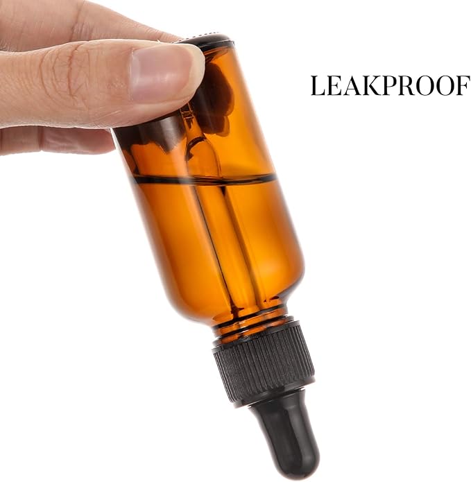 4 Pack, 1 oz Amber Glass Dropper Bottles Plus 2pcs Graduated Calibrated Glass Pipettes (1ml)- 30ml Dark Brown Tincture Bottles with Eye Droppers for Essential Oils, Liquids - Leakproof Travel Bottle