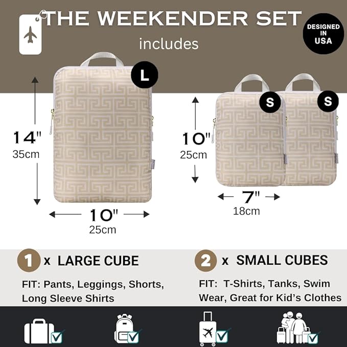 Boho Packing Cubes Luggage Organizer Bags for Suitcase & Backpack, Compression Packing Cubes for Travel, Lightweight Luggage Organizers, Travel Cubes for Packing, Vacation Essentials, 3pc Set - Beige