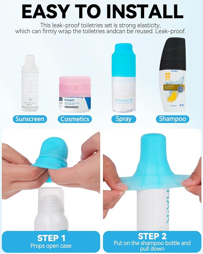 16 Pack Silicone Bottle Cover,Travel Essential for Women Men,Cruise Ship Essentials 2026,Beach Vacation Essentials,Travel Size Toiletries,Airplane Travels Accessories Elastic Sleeves for Leak Proofing