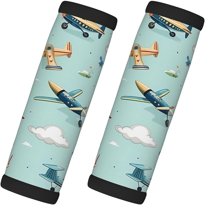 Luggage Handle Wraps Cartoon Airplanes Pattern Luggage Identifiers Soft Neoprene Luggage Handle Wraps For Suitcase Trolley Handle Grip Cover 2 Pack Luggage Tags