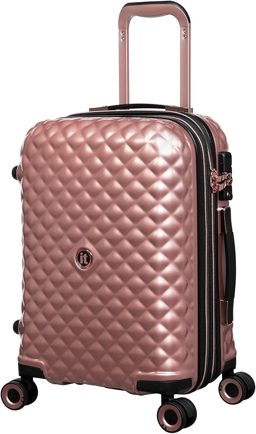 It Luggage Glitzy 21" Hardside Carry-On 8 Wheel Expandable Spinner, Metallic Rose Gold