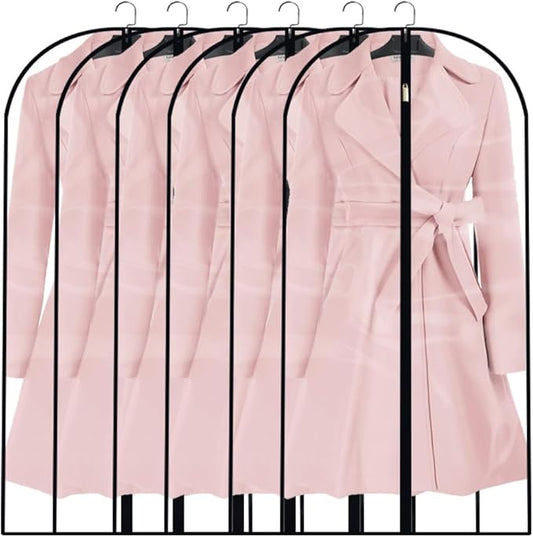 Clear Garment Bags (24'' x 48'' Set of 6) Clothes Covers for Closet Storage Closet Cover for Open Closet Hanging Clothes Travel Bag Clothes Bags with Zipper Gown Garment Bag for Long Dresses