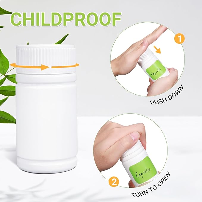 8 Packs 120cc Child-Proof Plastic Pill Bottle, Empty Medicine Bottle with Child-Resistant Cap, Food Grade Container for Chemicals, Liquids, Powders, and Candy