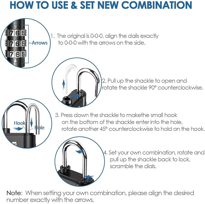 GIVERARE 8 Pack Combination Lock, 3-Digit Padlock Keyless, Resettable Luggage Locks for Backpack, Gym & School & Employee Locker, Weatherproof Travel Lock for Fence, Backyard Gate, Hasp, Case-Black
