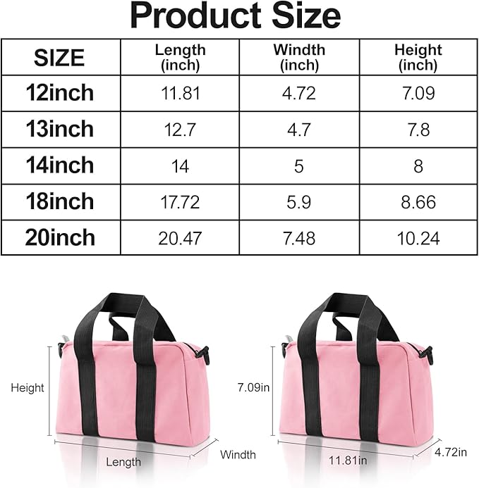 Small Tool Bag, Canvas Tool Storage Bag, Large Capacity Multipurpose Zipper Soft Tote Organizer Pouch for Electrician, Plumbing, Gardening,Tools Bags for Men (Pink, 20 Inch)
